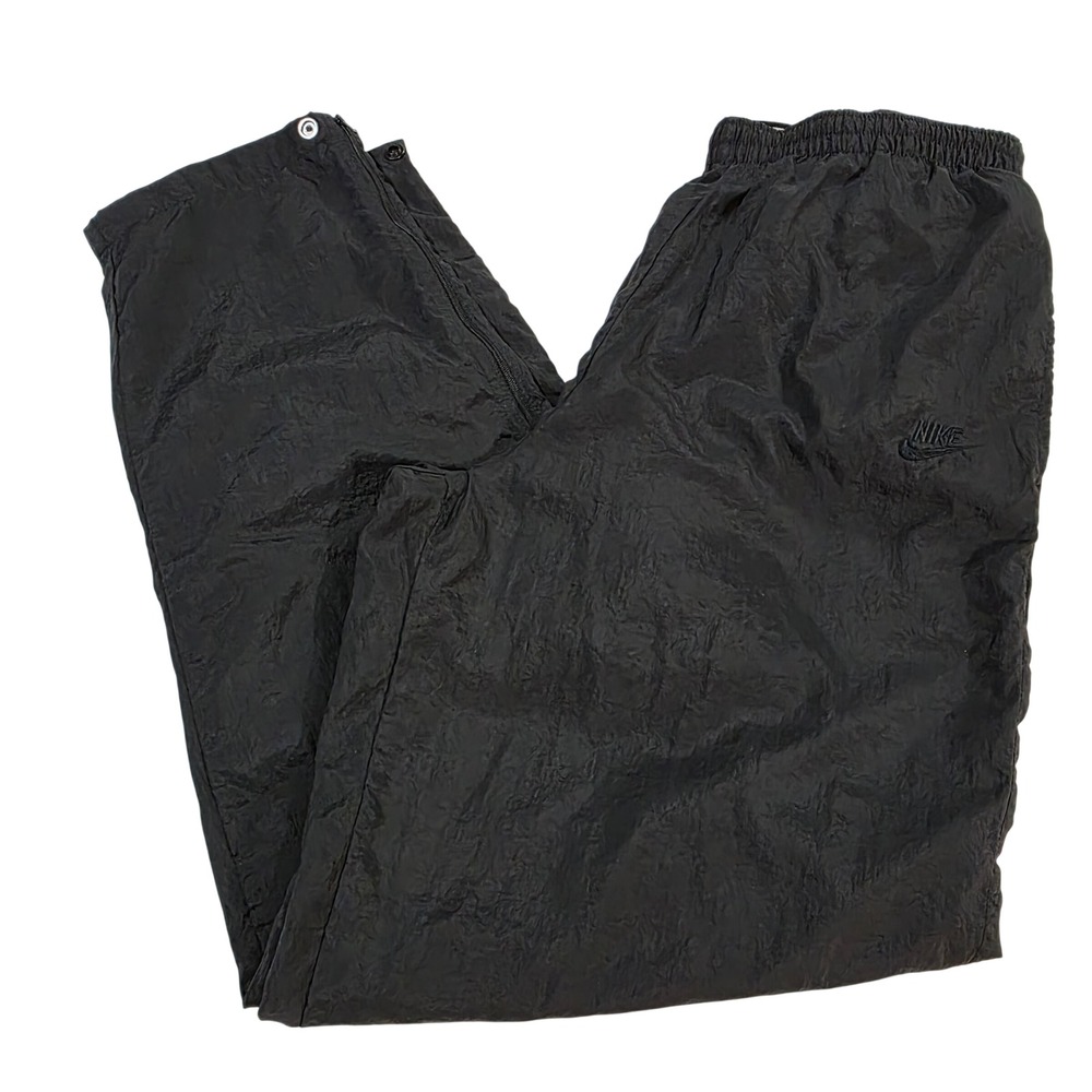 Nike Mens Vintage Black Crinkle Nylon Track Pants Lined Side Zip Large L Sports